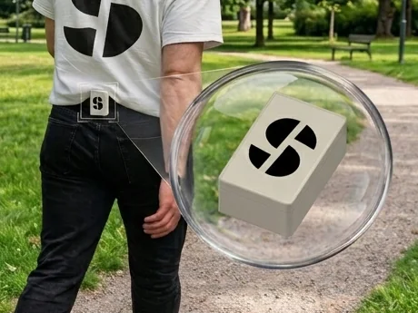 Close-up of the small SYMYS sensor, worn on the lower back